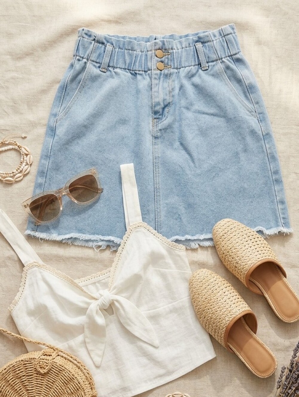 Hayden Los Angeles Light Wash Denim Mini Skirt With Frayed Hem